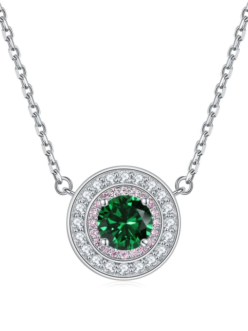 Grandmother green [May] 925 Sterling Silver Birthstone Dainty  Round Pendant Necklace